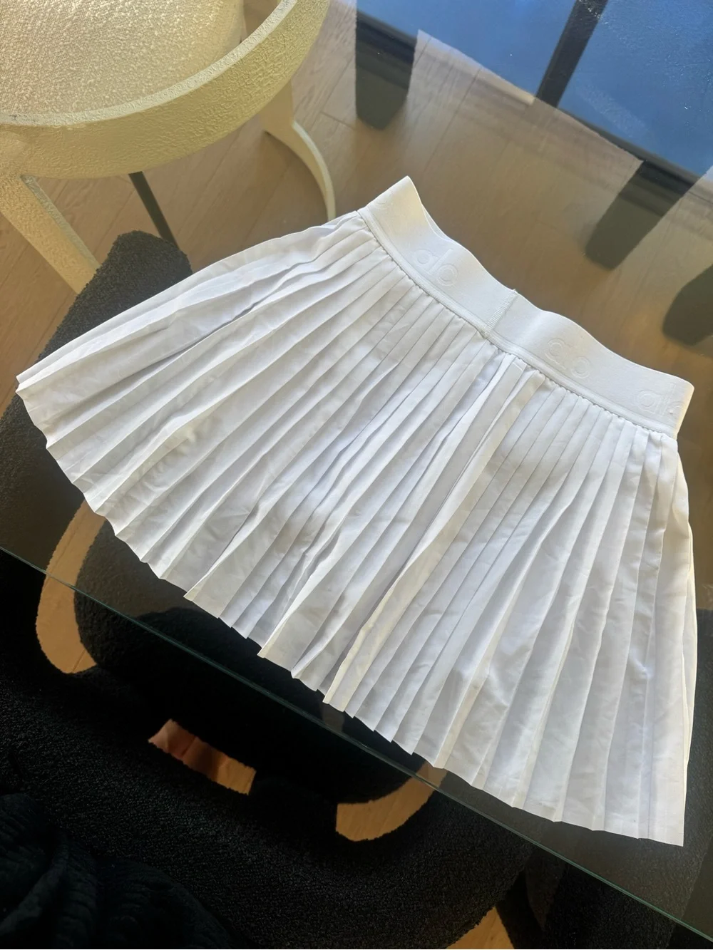 ALO Yoga White Pleated Circle Skirt